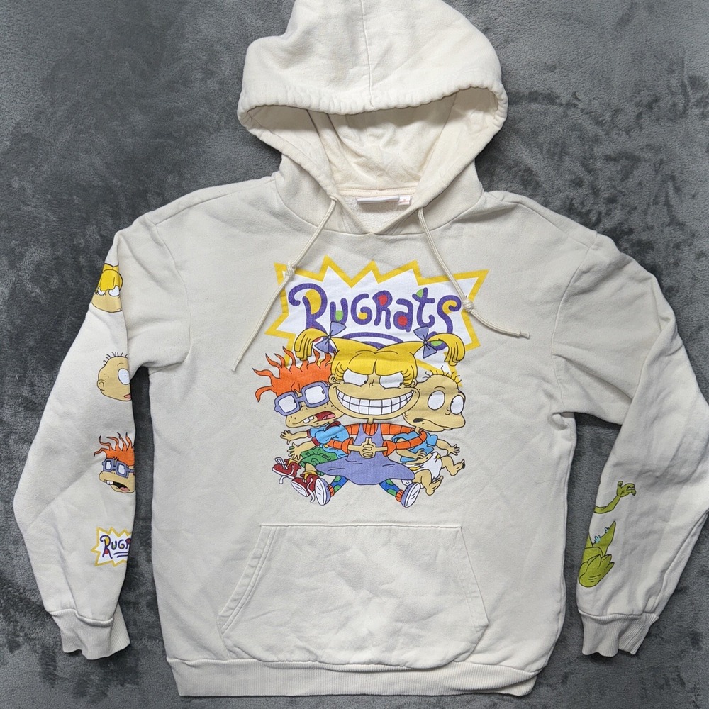 Nickelodeon Rugrats Mens Hoodie Small Beige Sweatshirt Pullover Sweater